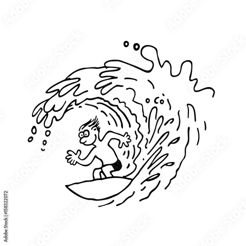 Surfing man. outlined cartoon handrawn sketch illustration vector.
