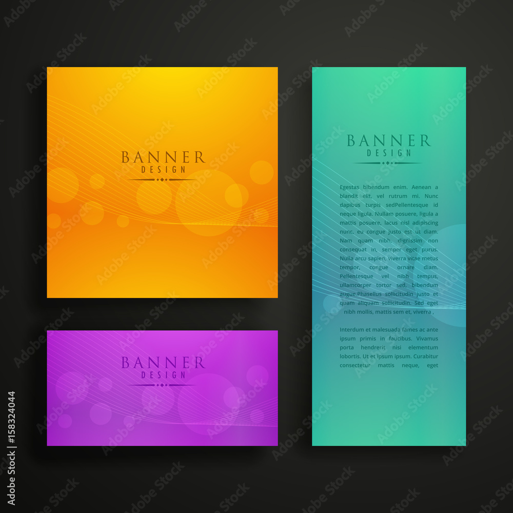 colorful banner design in three different sizes