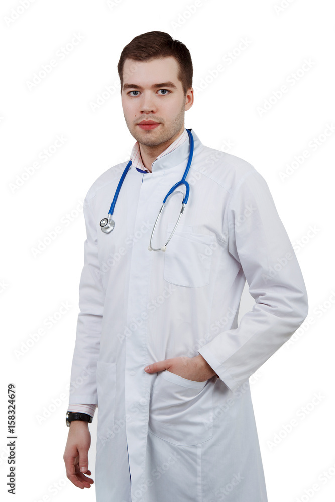 young doctor man on a white isolated background. Intern young doctor man on a white isolated background. Intern
