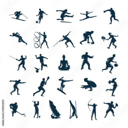 Set of vector silhouettes drawn of people in sports. Vector Illustration.. Collection set