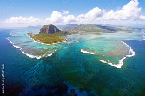 Aerial view of Le Morne Brabant mountain which  is in the World Heritage list of the UNESCO