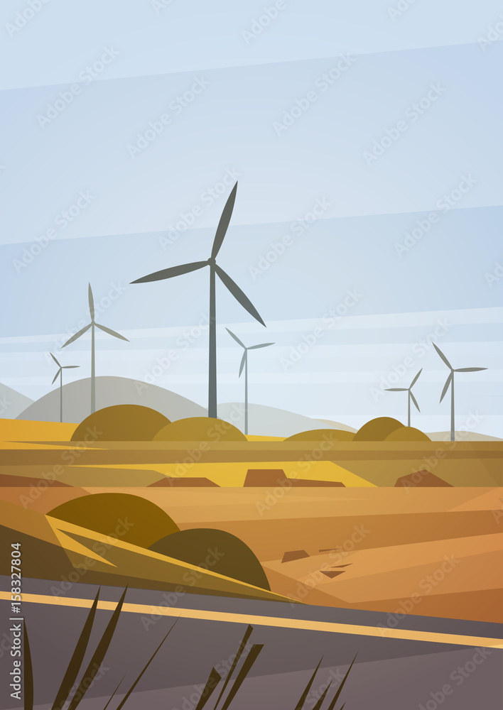 Wind Turbine Energy Renewable Station Nature Background Flat Vector ...