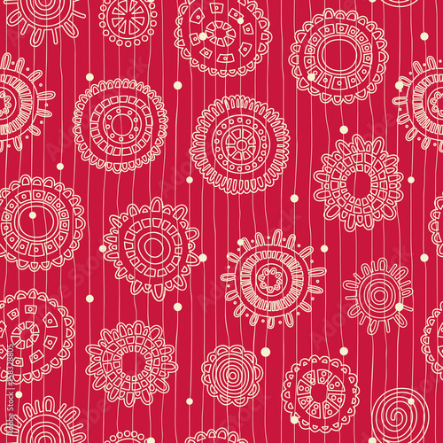 Seamless background with abstract snowflakes and floral elements. Vector illustration.