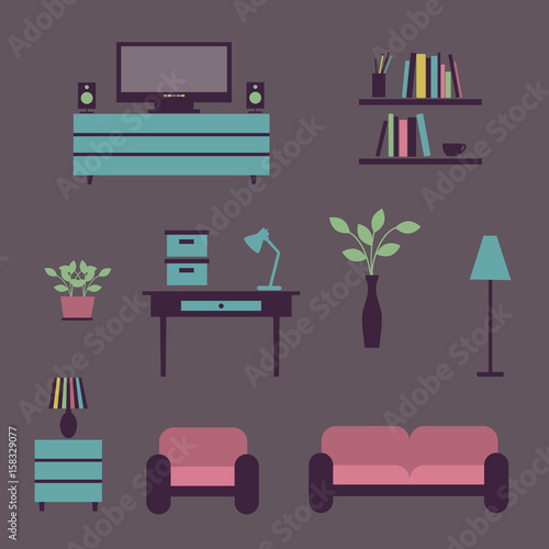 Set of icons for living room. Vector illustration.
