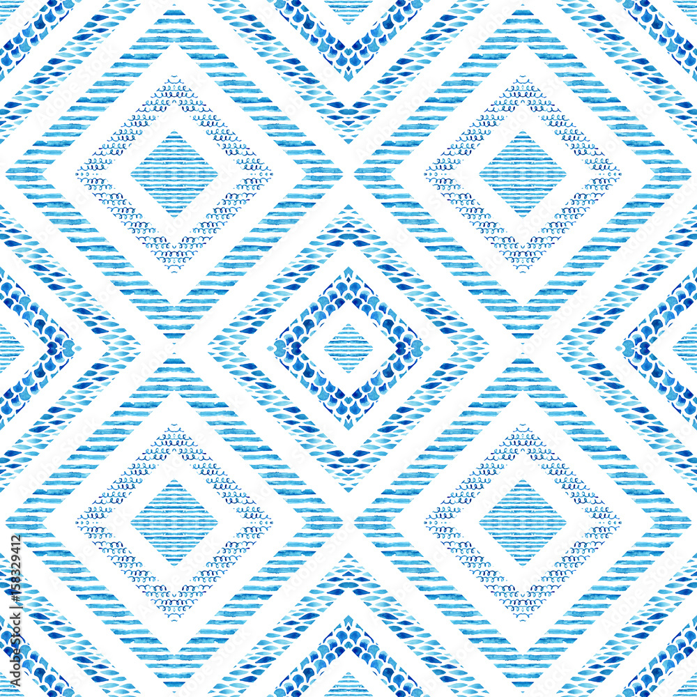 Diamond shapes with watercolor marine elements. Diamond shapes with watercolor marine elements.