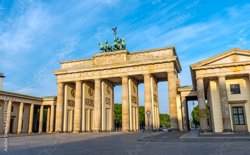 The famous Brandenburg Gate in Berlin after sunrise