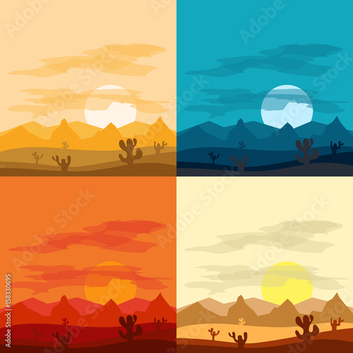 Desert landscape days and desert at night. Landscapes of the desert