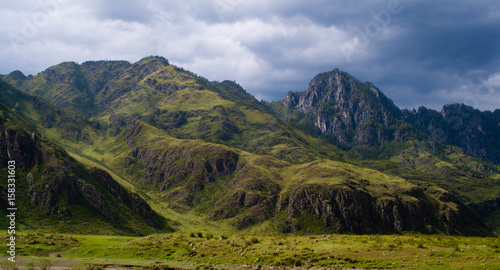 Thunderclouds in the mountains. Altai Mountains