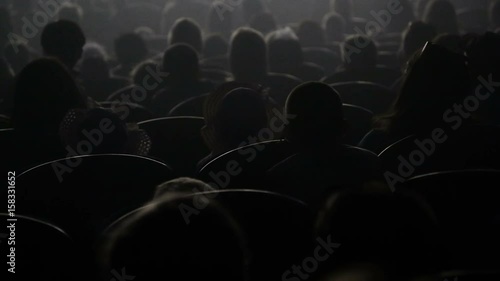 Spectators watch the show or view in the theater. Video from the back. Children and adults alike