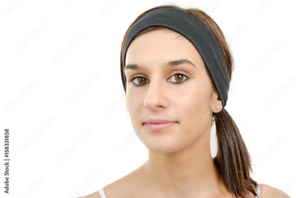 Portrait of a young brunette woman isolated on white background Portrait of a young brunette woman isolated on white background