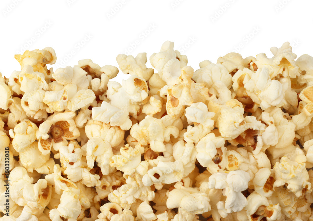 Close-up popcorn border isolated on white