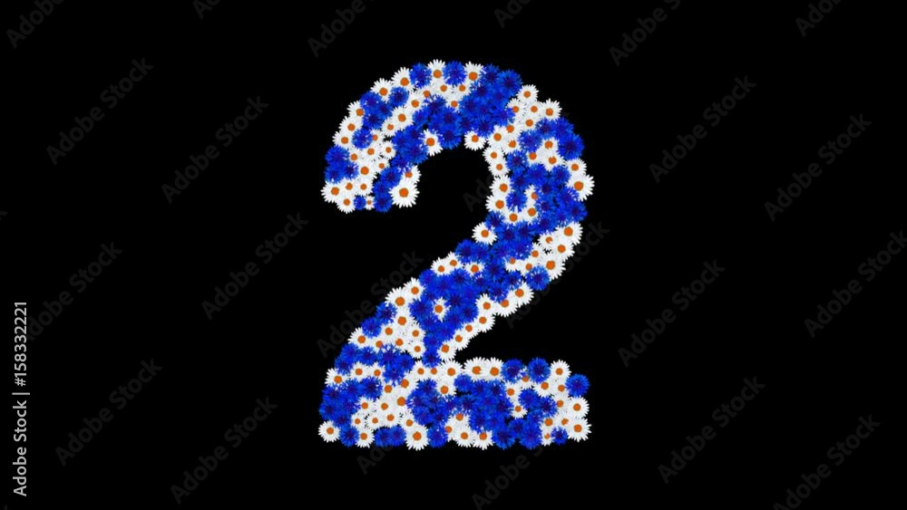 Numbers 0 - 9 made of cornflowers and white daisy flowers with alpha channel Numbers 0 - 9 made of cornflowers and white daisy flowers with alpha channel