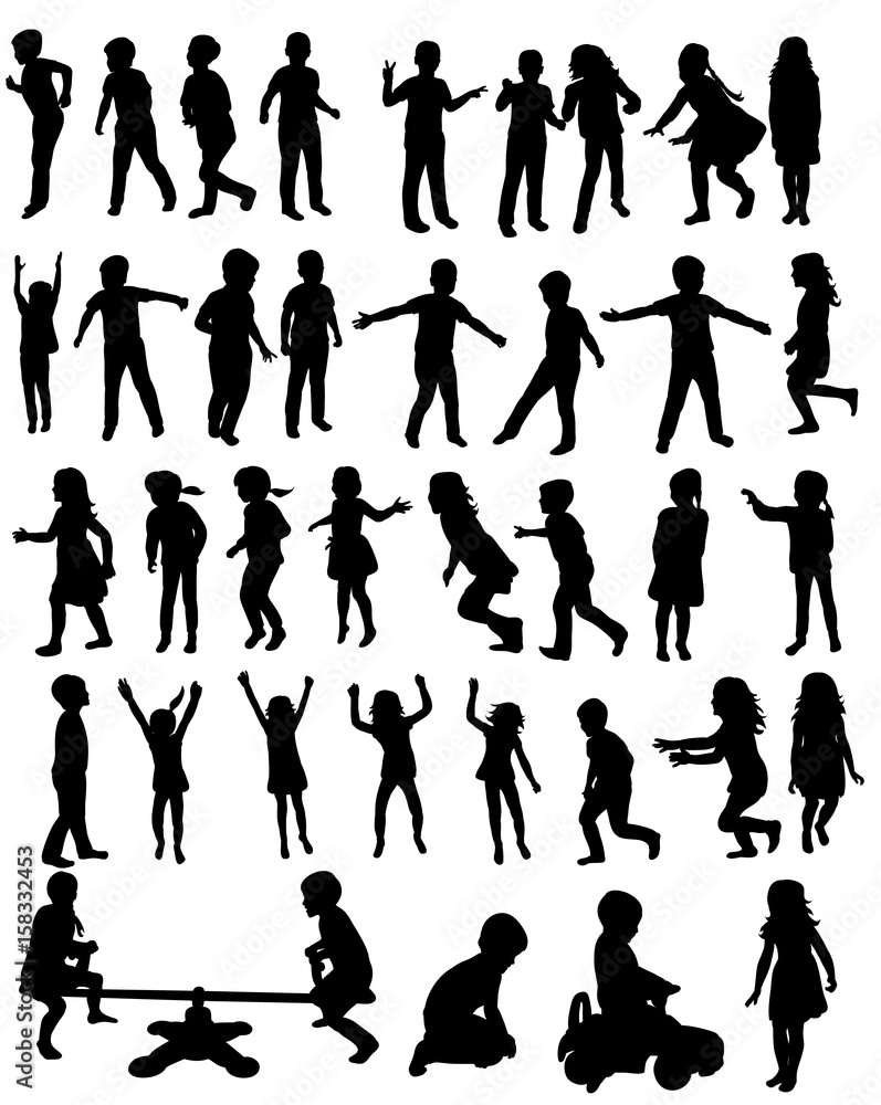 Silhouette of children play, jump, run illustration Silhouette of children play, jump, run illustration