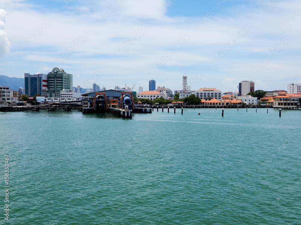 Sea view with buildings and ships Sea view with buildings and ships