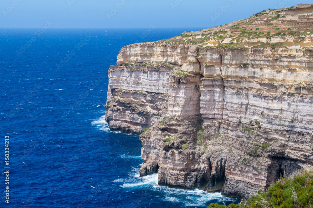 A Beautiful rocky shore of Gozo Island, Malta.