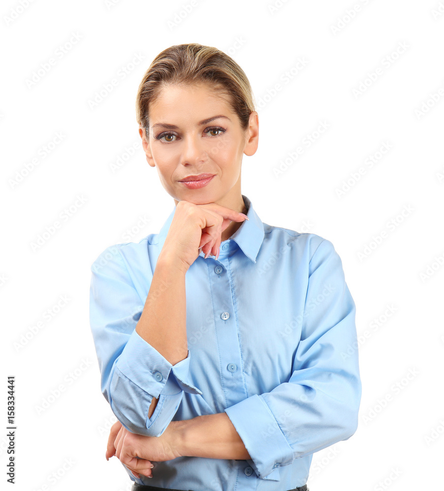 Beautiful confident woman on white background Beautiful confident woman on white background