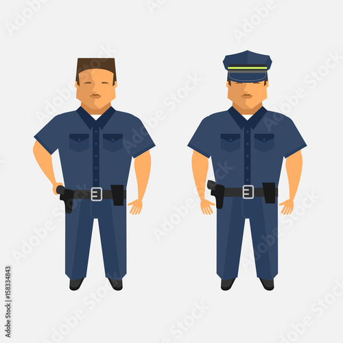 Police. Men in the form of the police. Vector illustration. Isolated on a white background.