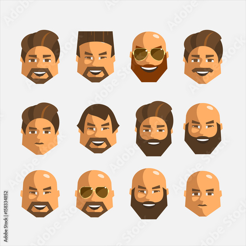 Set of hairstyles different men. Isolated on a white background.