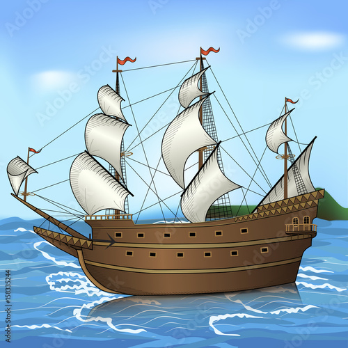 vintage sailing ship in the sea