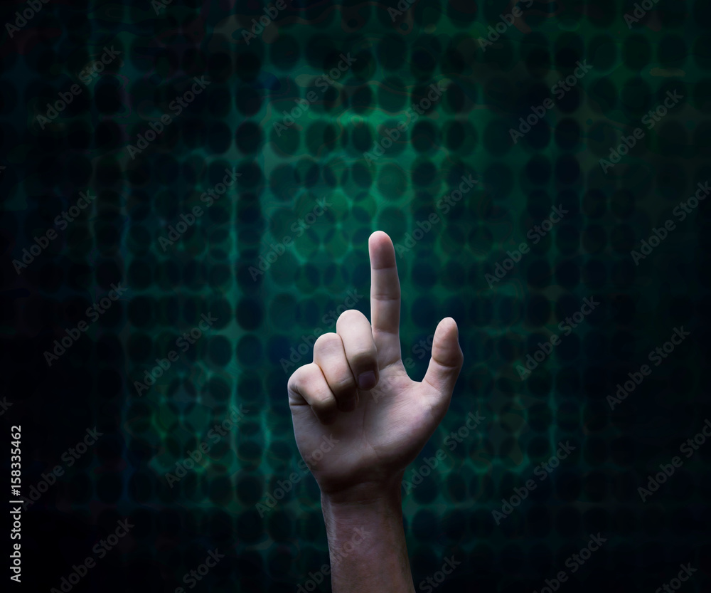 Hand pushing on a touch screen. Hand pushing on a touch screen.