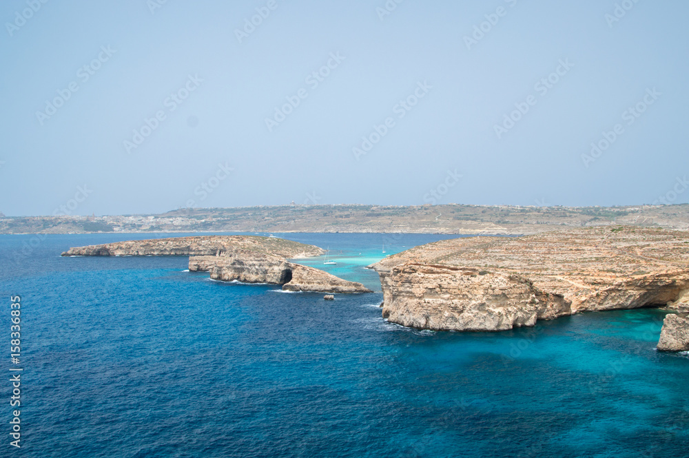 Blue Lagoon beach with pure crystal water at Comino Island in Malta.