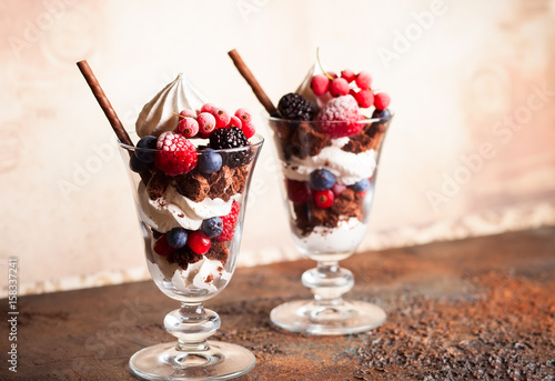  Brownies and fresh berries trifle photo