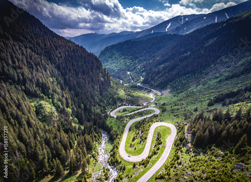 Transfagarasan Romania winding road aerial view HDR image photo