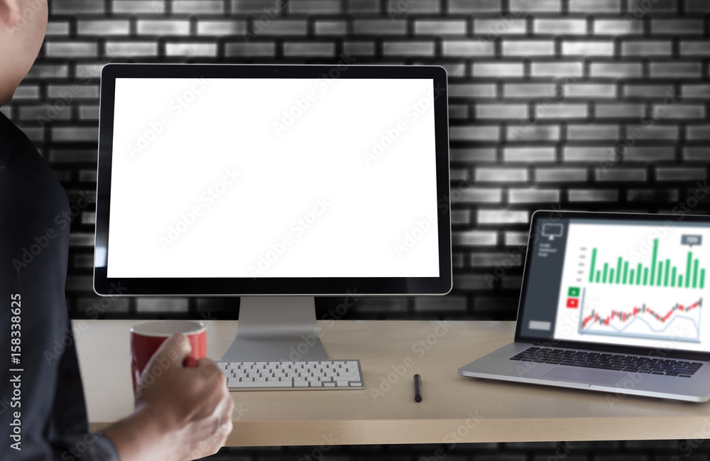 man working in office. creative new startup idea monitor Analysis Business, Statistics free copy space man working in office. creative new startup idea monitor Analysis Business, Statistics free copy space