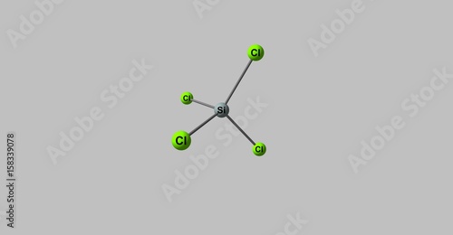 Silicon tetrachloride molecular structure isolated on grey