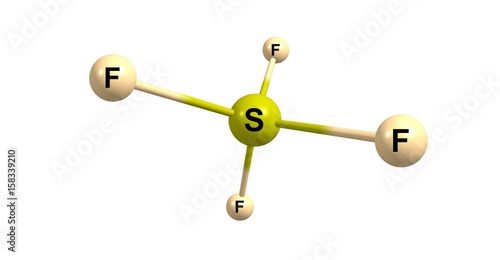 Sulfur tetrafluoride molecular structure isolated on white photo