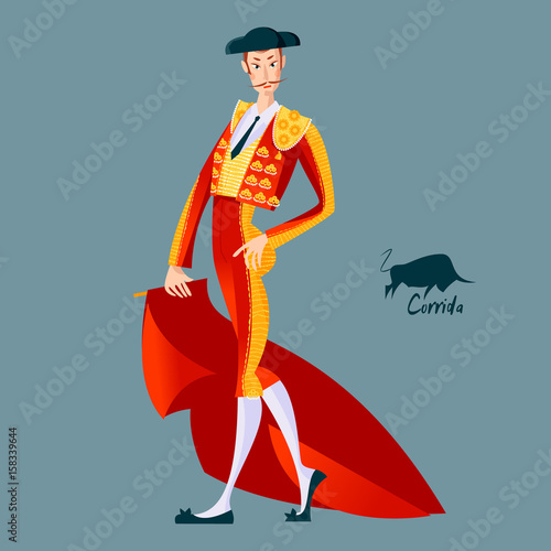 Matador with cape. Corrida de toros. Bullfighting.