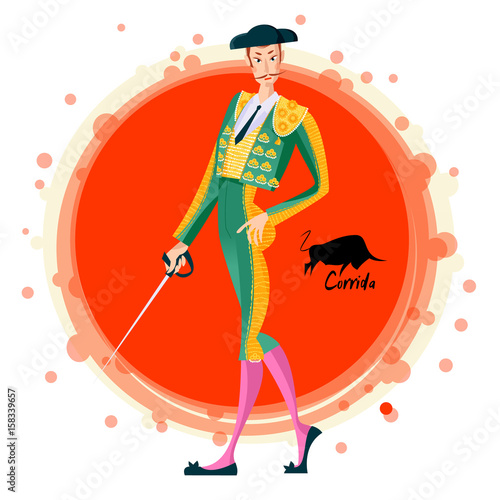 Matador with sword. Corrida de toros. Bullfighting.