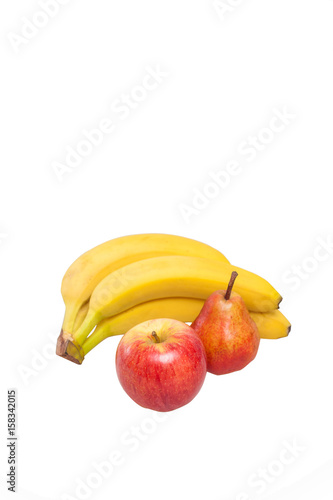 Delicious red apple and yellow bananas isolated on a white background