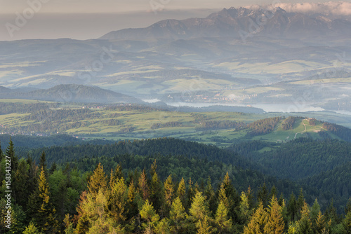 Pieniny mountains view in a warm spring morning