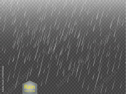 Rain transparent vector background. Falling water drops texture.Nature rainfall on checkered background illustration