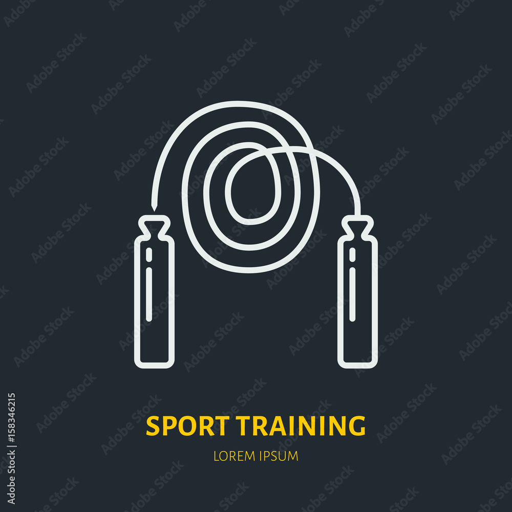 Jumping rope icon, training line logo. Flat sign for fitness club, sport equipment shop. Jumping rope icon, training line logo. Flat sign for fitness club, sport equipment shop.