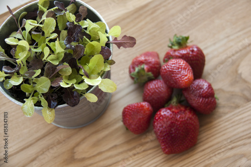 strawberries on wood