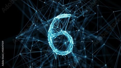 Abstract digital nodes and connection paths form a countdown. The numbers are transformed one into another, creating stylish digital plexus motion graphics. Alpha Matte