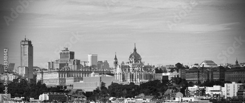 Panoraic view of Madrid in black and white photo
