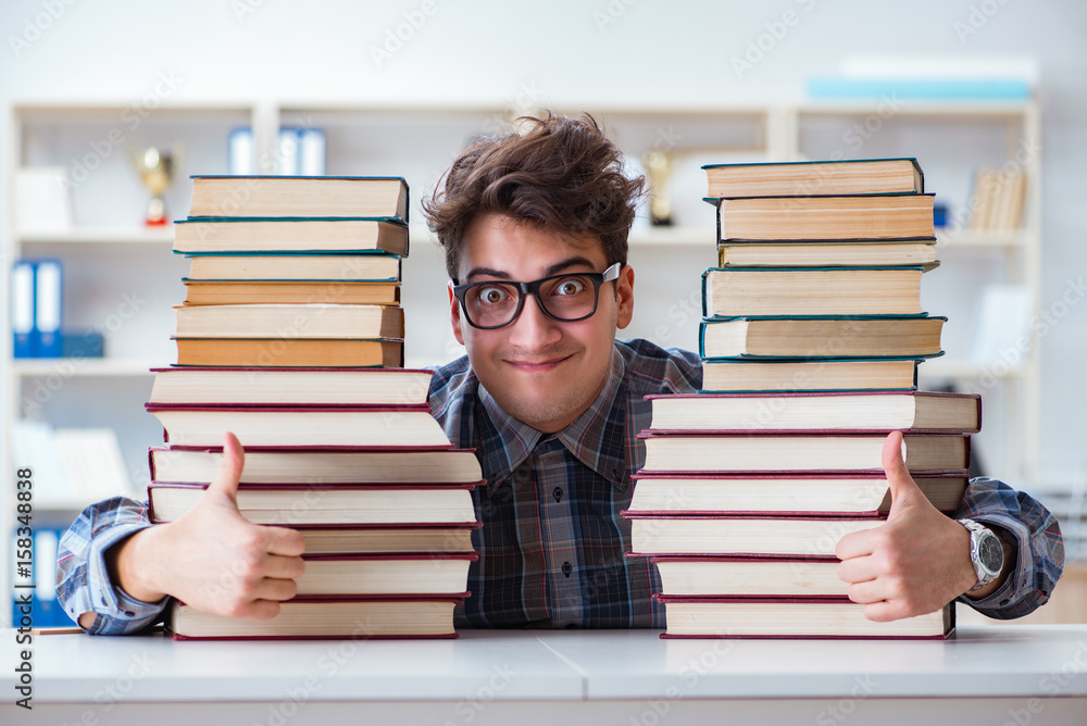 Nerd funny student preparing for university exams Nerd funny student preparing for university exams