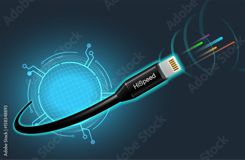 Cable high speed internet. broadband fiber optic cable connection background. Vector illustration