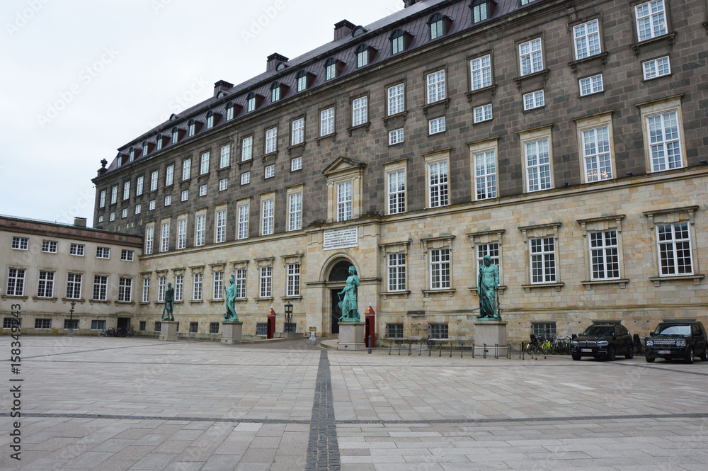 COPENHAGEN, DENMARK - MAY 31, 2017: View of Christiansborg Slot Palace with statuesin Copenhagen, Denmark