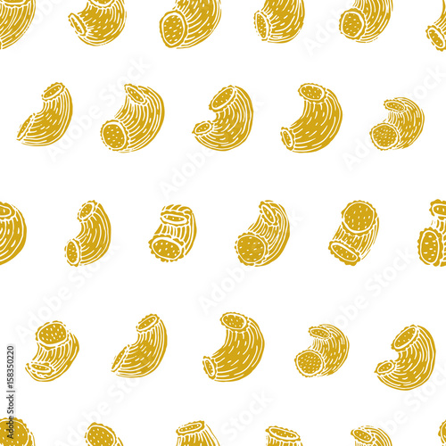 Vector seamless pattern with Italian pasta. Pipe rigate hand drawn background.