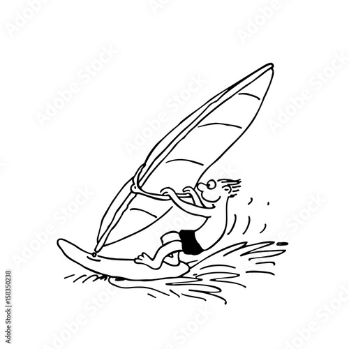 people Play windsurfing. outlined cartoon handrawn sketch illustration vector.