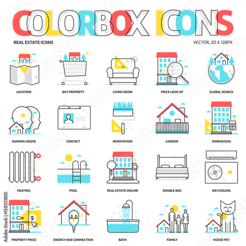 Color box icons, real estate backgrounds and graphics