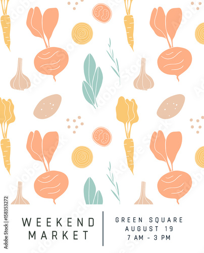Pattern design for food market flyer. Vegetable background design