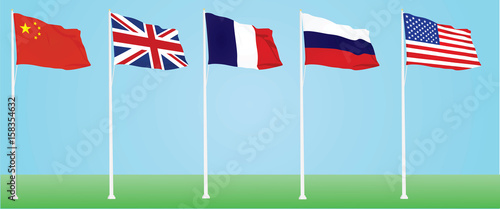 Permanent members of UN Security Council  flags vector