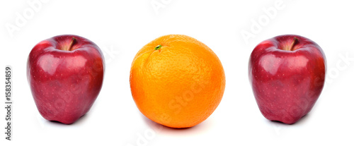 Orange and apples on white background - be different.