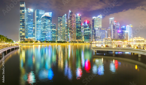 Panorama front views of the river Singapore financial district and business building at night, Singapore City © Southtownboy Studio