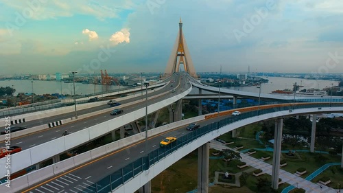 aerial view of bhumbol bridge bangkok thailand photo